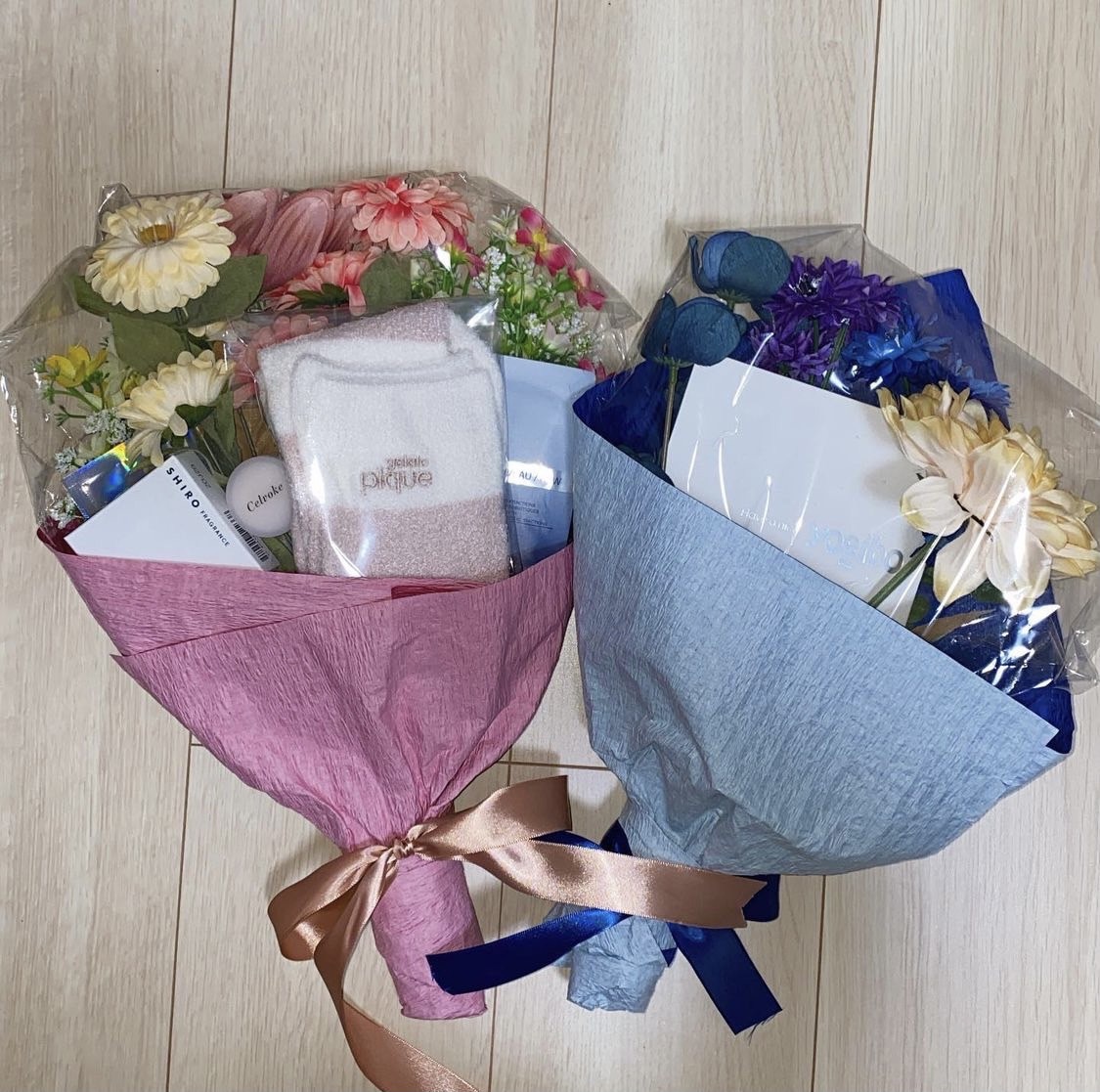 即日発送】コスメブーケ新郎新婦ブーケ2点セット｜誕生日/結婚式/ギフト